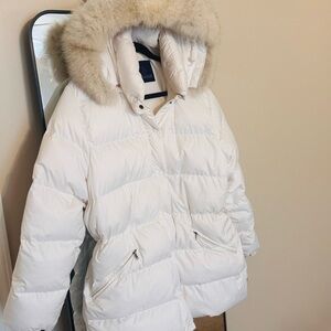 Moncler White Jacket with Fur Trim